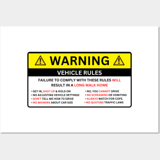 WARNING car sticker, VEHICLE RULES Posters and Art